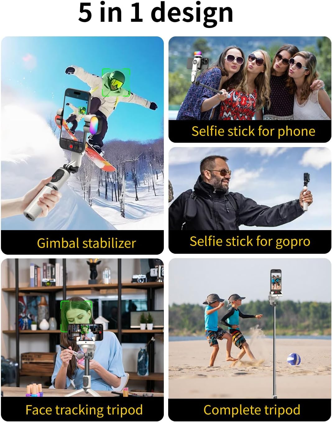 4 in 1 Gimbal Stabilizer with 360° Rotation for iPhone / Android - M1 Pro White