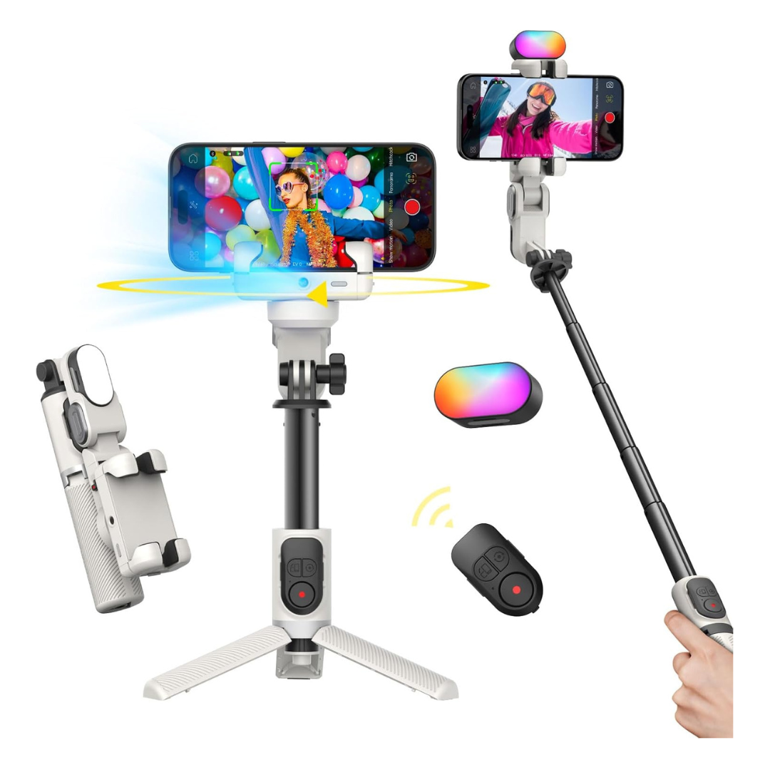 4 in 1 Gimbal Stabilizer with 360° Rotation for iPhone / Android - M1 Pro White