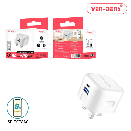 Dual Port QC 3.0 + PD 20w Fast Charger Wall Plug