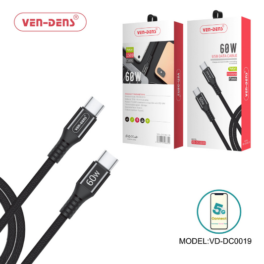 Type C to Type C Charging Cable 60W Nylon Cable Black (1.5 Meter)