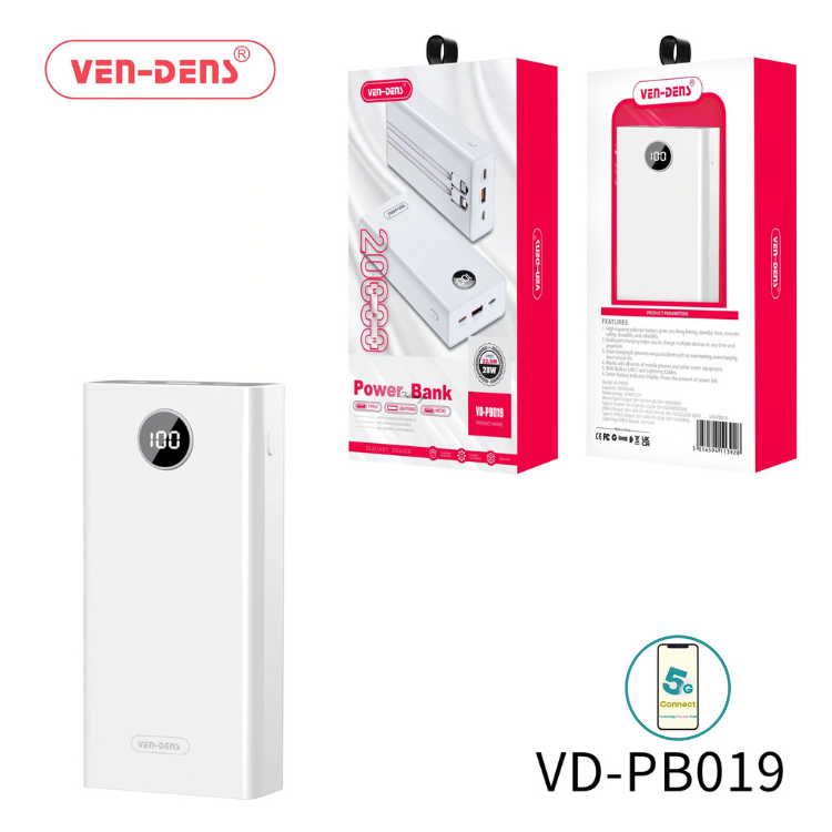 Power Bank 20000mAh Portable Charger 22.5W with Type c & Lightning Cable