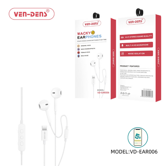 wacky earphones, voice changer type c earphone, four voice can be switch any time