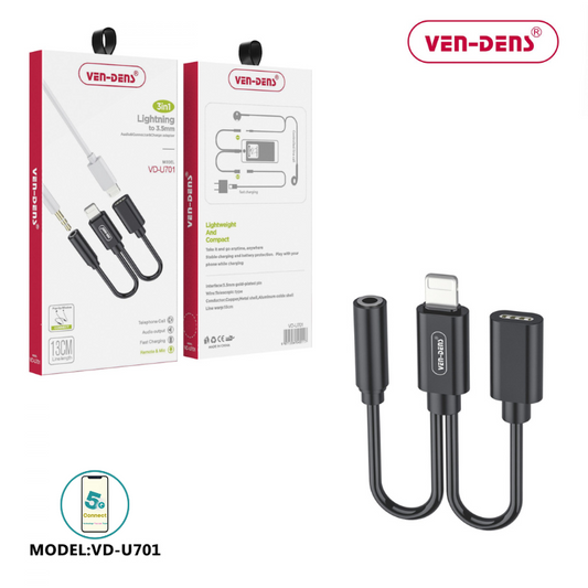 3 In 1 Lightning To 3.5mm Audio & Charge Adapter (13cm)