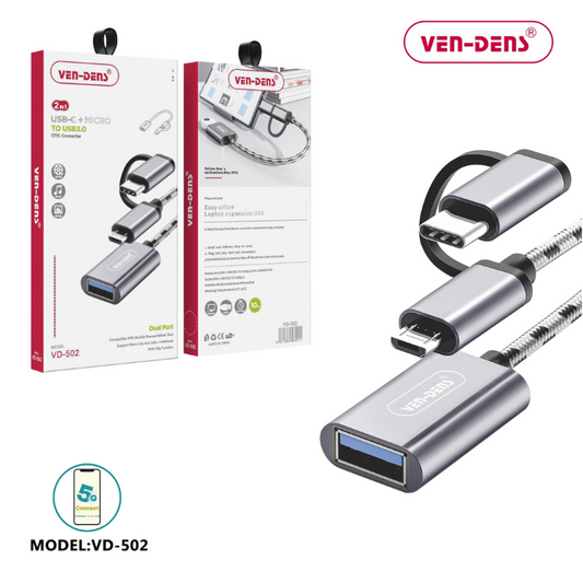 2 In 1 USB C + Micro to USB Connecter OTG Adaptor