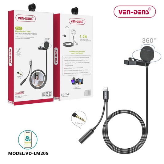 2 In 1 Lavalier Microphone to Lightning To 3.5mm Splitter