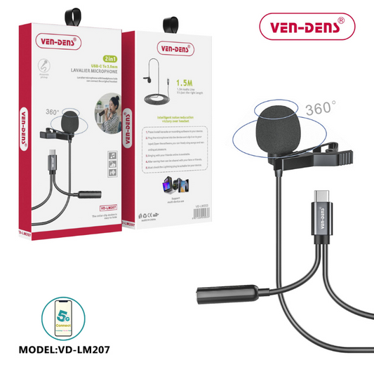 2 in 1 Lavalier Microphone to USB-C To 3.5mm Splitter