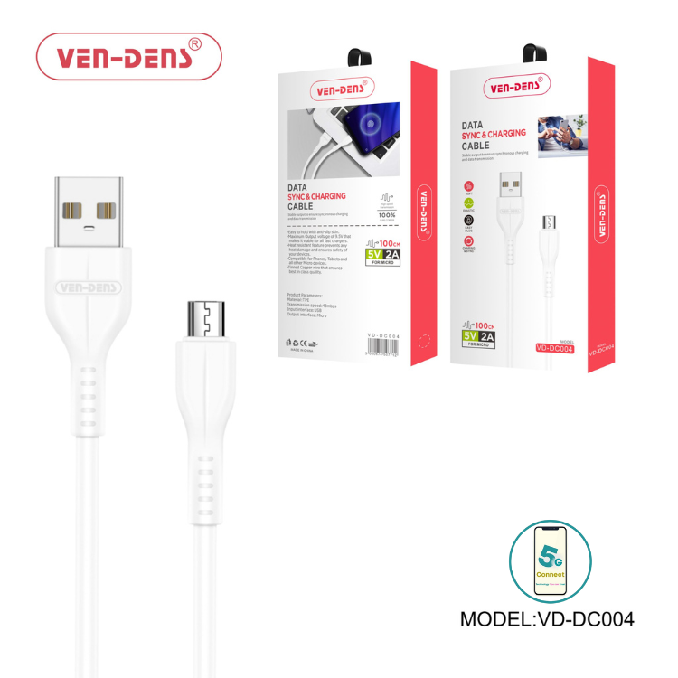 USB to Micro Charging Cable 2A White (1 Meter)