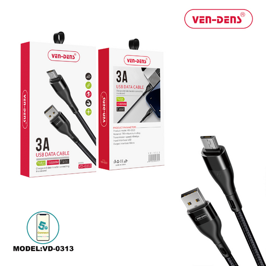 USB to Micro Charger Cable 3A Nylon Cable Black (1.5 Metre)