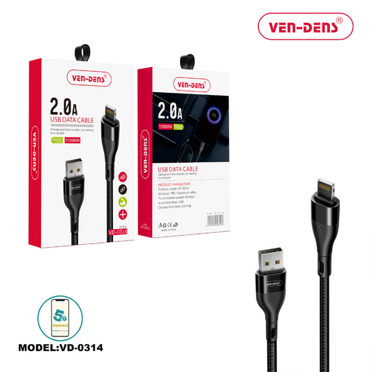 USB to Lightning Charging Cable 2A Nylon Cable Black (1.5 Metre)