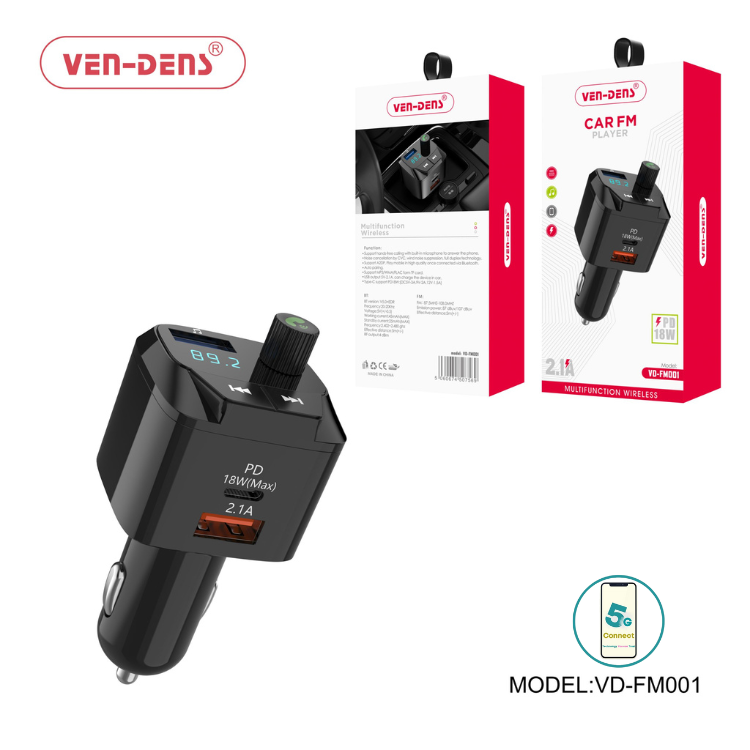 Car Charger & FM Player 2.1A USB + PD 18W