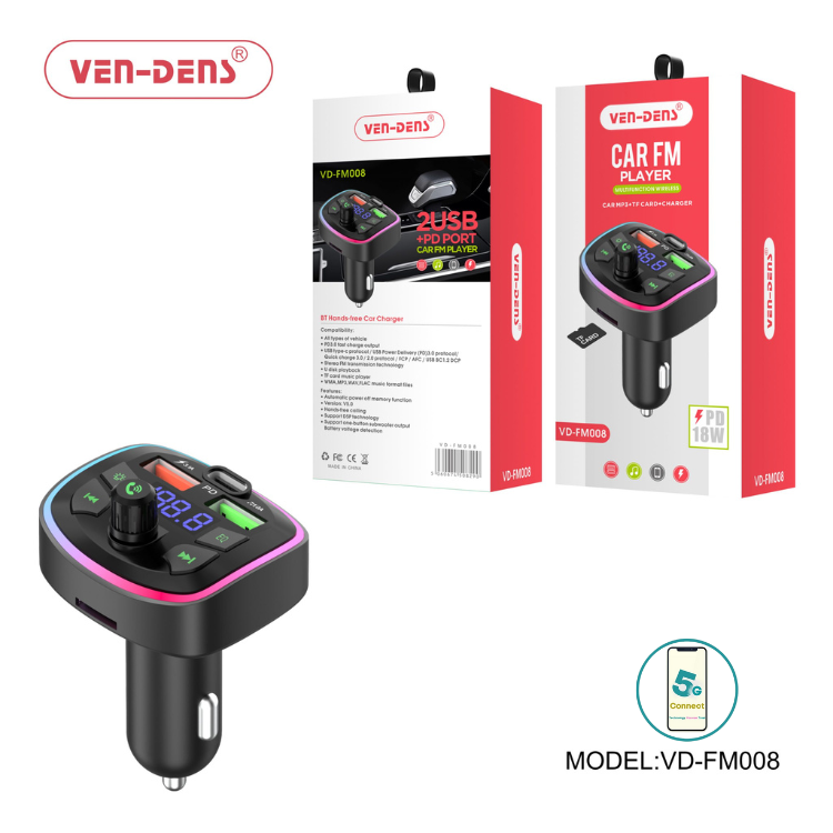 Car Charger & FM Player with 2 USB Port+PD 18W