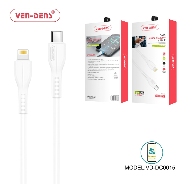 Type C To Lightning Charging Cable 2A White (3 Metre)