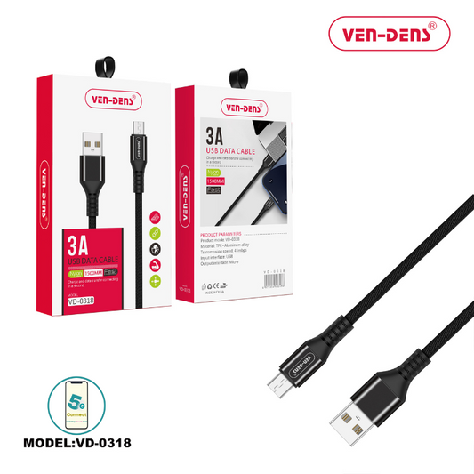 USB to Micro Charging Cable 3A Nylon Cable Black (1.5 Metre)